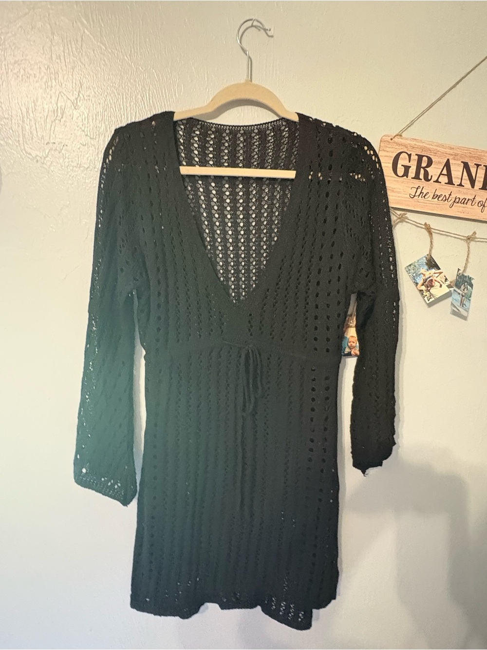 Women’s Black Crochet V-Neck bathing suit cover up